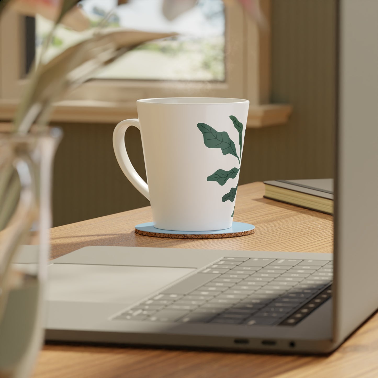 Botanical Greenery Latte Mug – Minimal Leaf Coffee Cup, 12oz