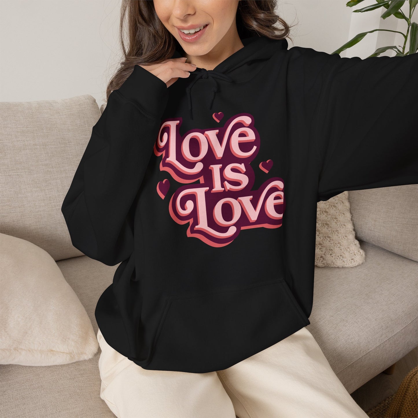 Love Is Love Hoodie — Retro Pink Pride Graphic Hoodie