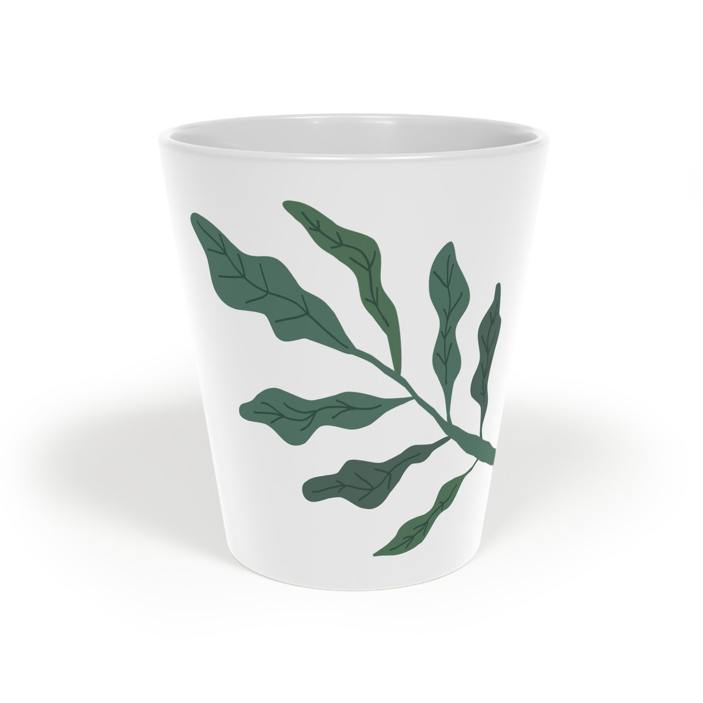 Botanical Greenery Latte Mug – Minimal Leaf Coffee Cup, 12oz
