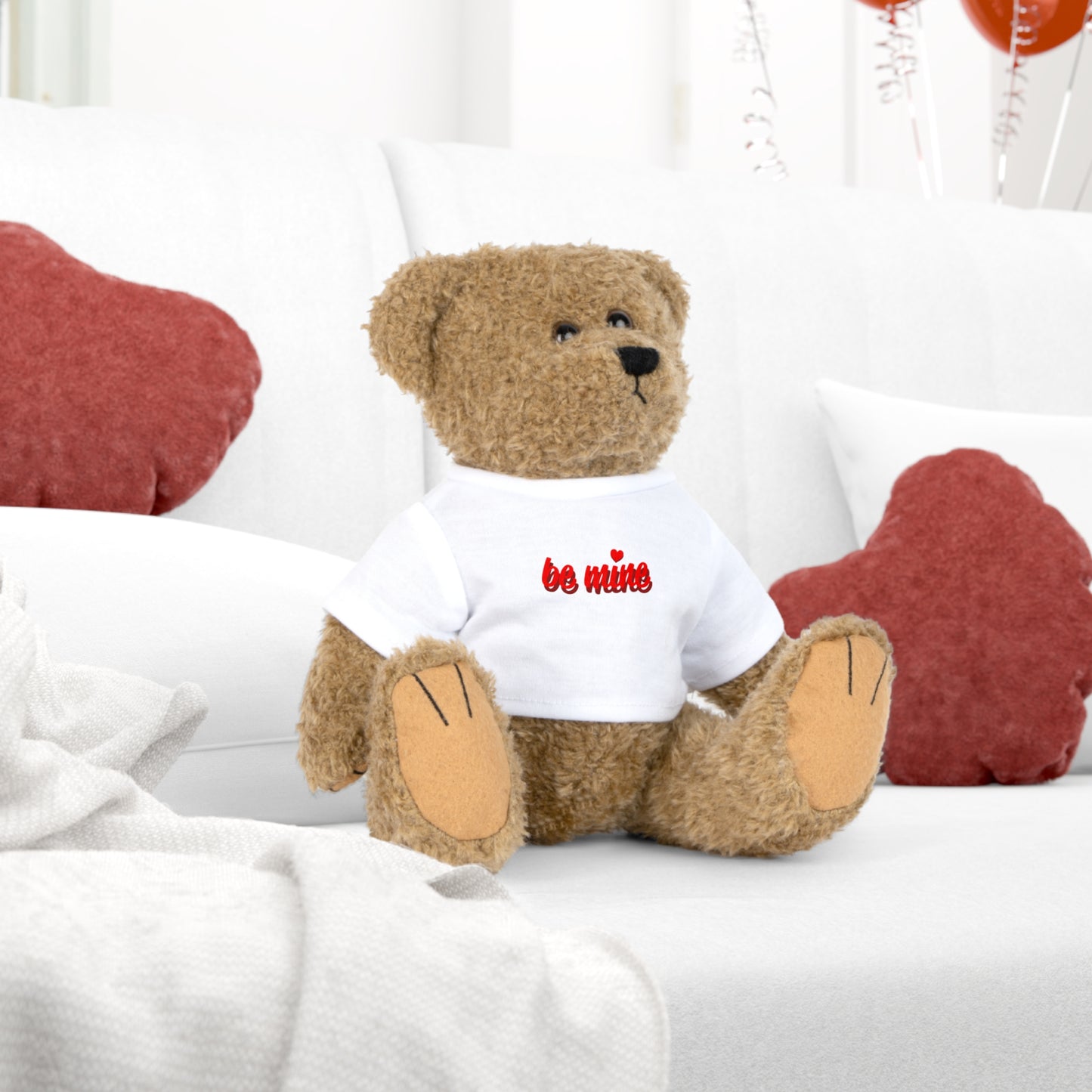 Valentine Teddy Bear Plush — 'Be Mine' T‑Shirt Stuffed Animal
