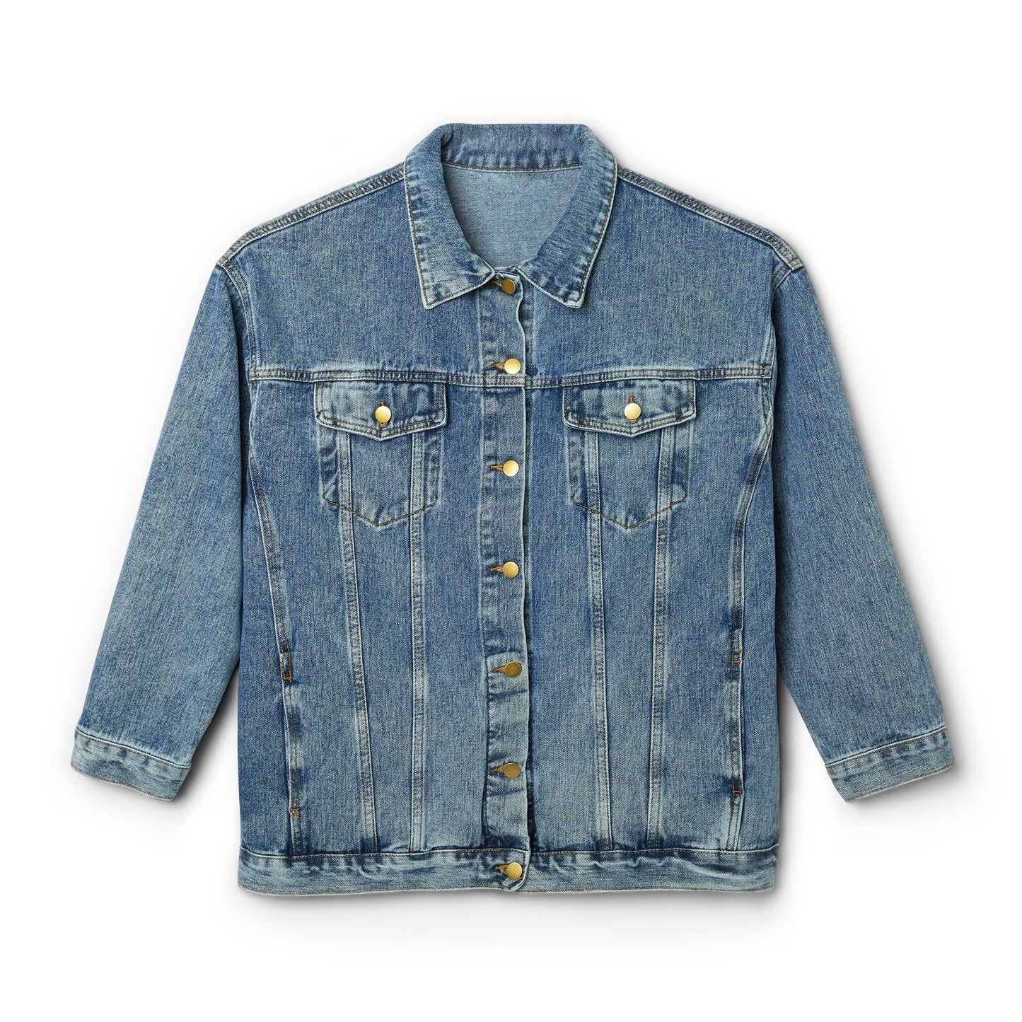 Women's Denim Jacket with Retro Sunset Palm Back Graphic – Casual Beach Vibe