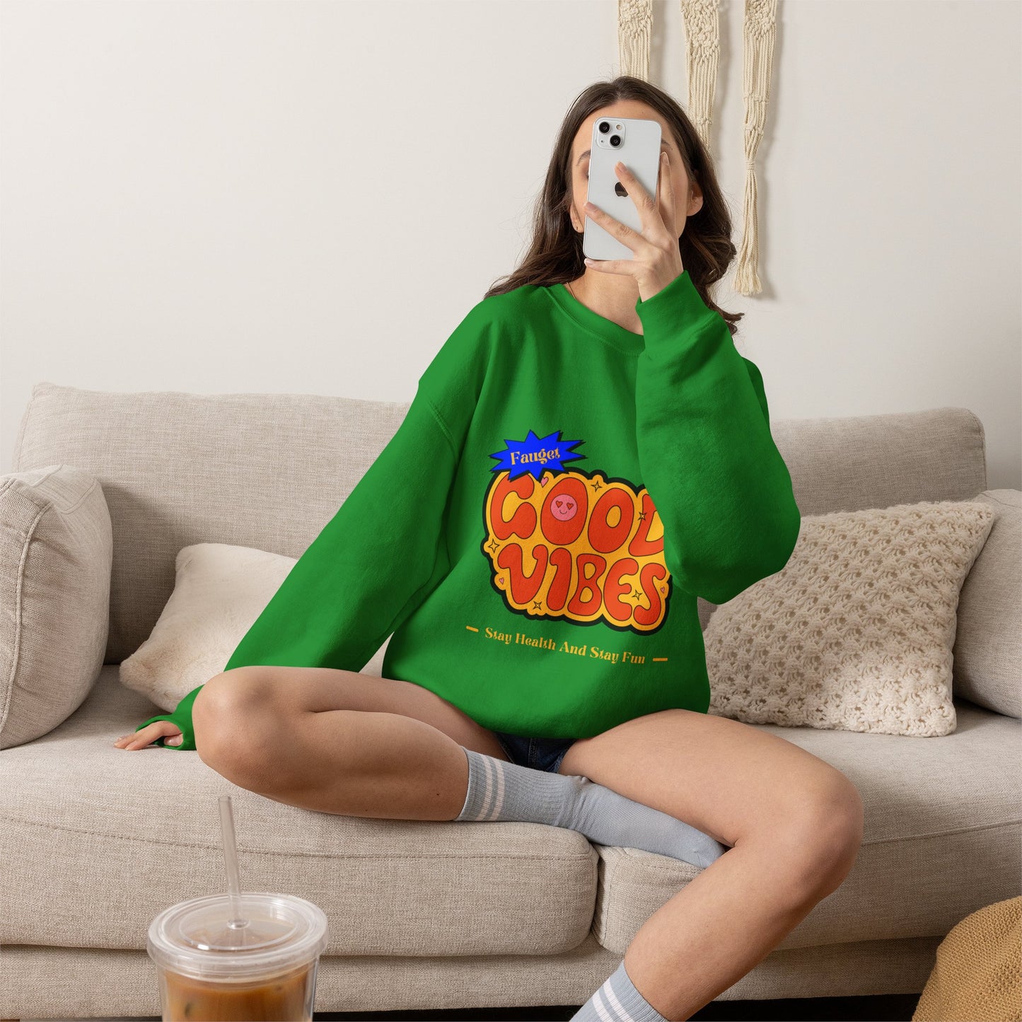 Good Vibes Crewneck Sweatshirt — Retro 70s Psychedelic Graphic