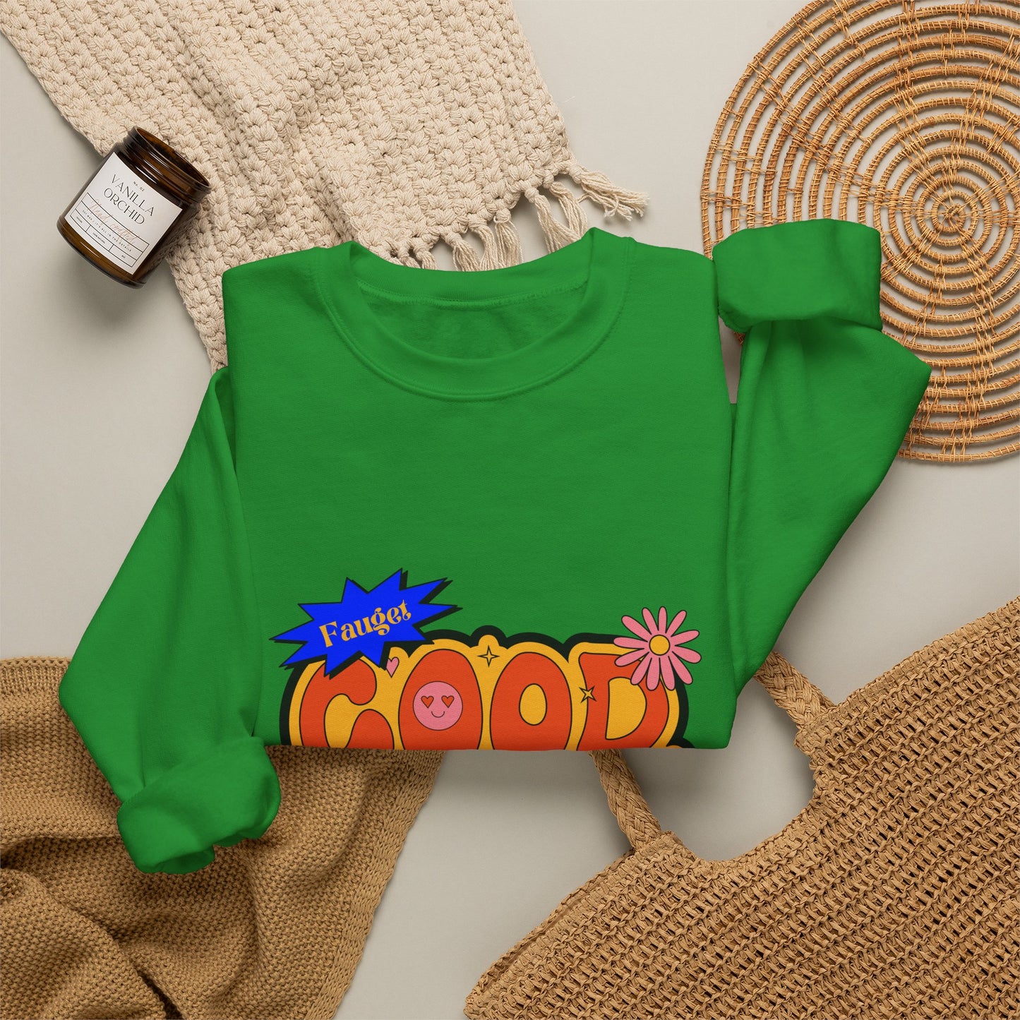 Good Vibes Crewneck Sweatshirt — Retro 70s Psychedelic Graphic