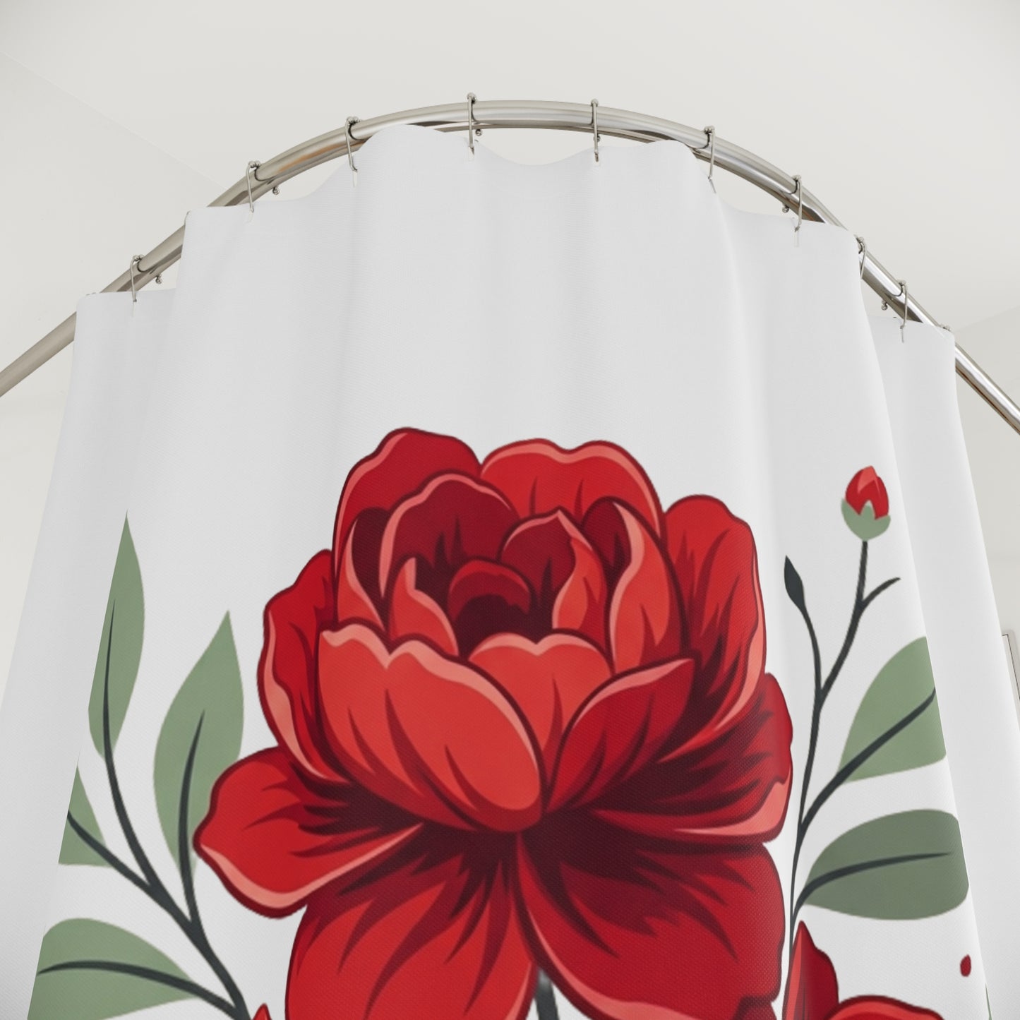 Red Peony Floral Shower Curtain — Elegant Botanical Bathroom Decor