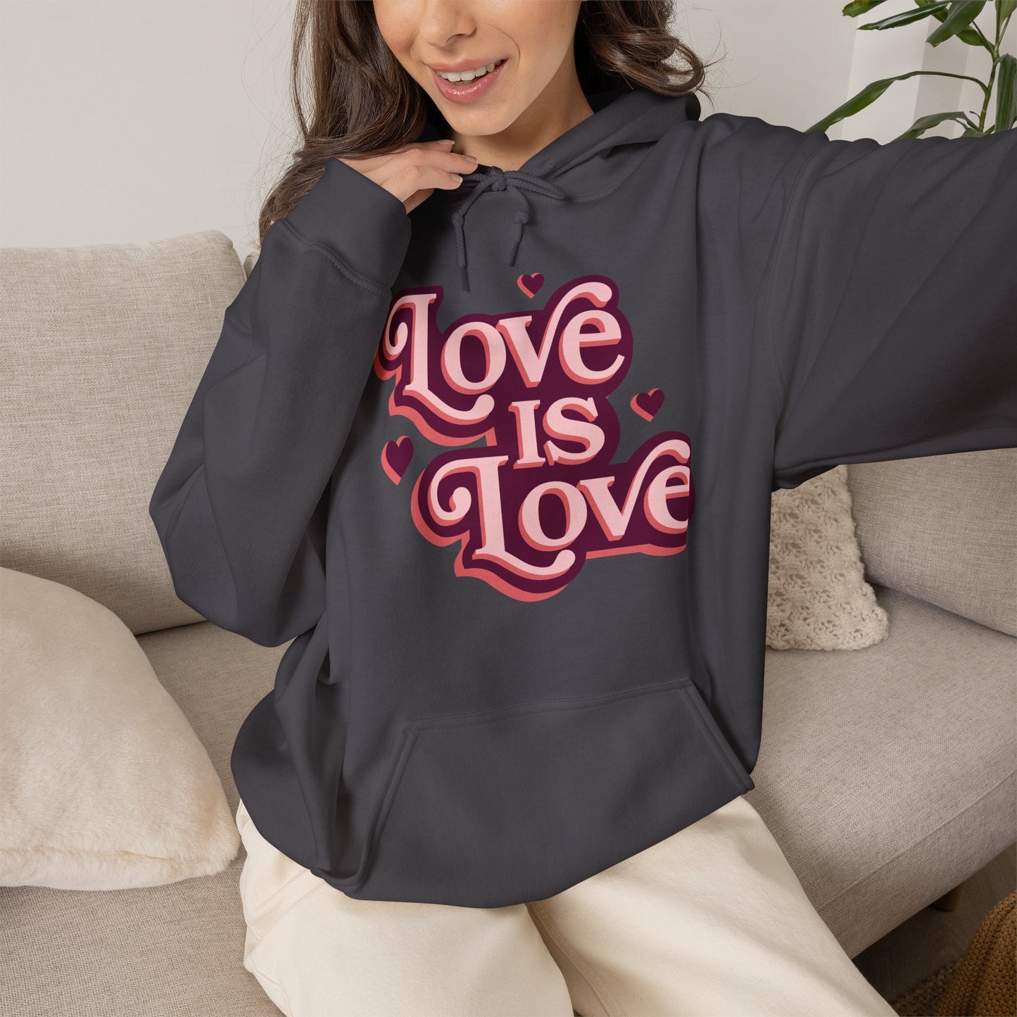 Love Is Love Hoodie — Retro Pink Pride Graphic Hoodie