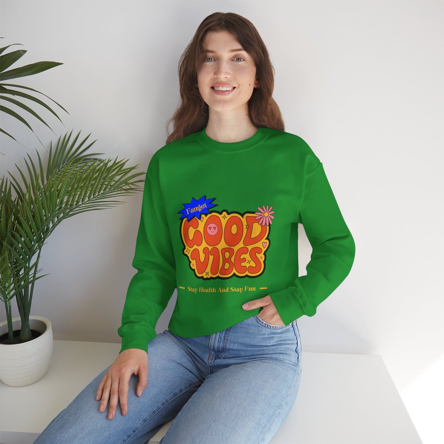Good Vibes Crewneck Sweatshirt — Retro 70s Psychedelic Graphic