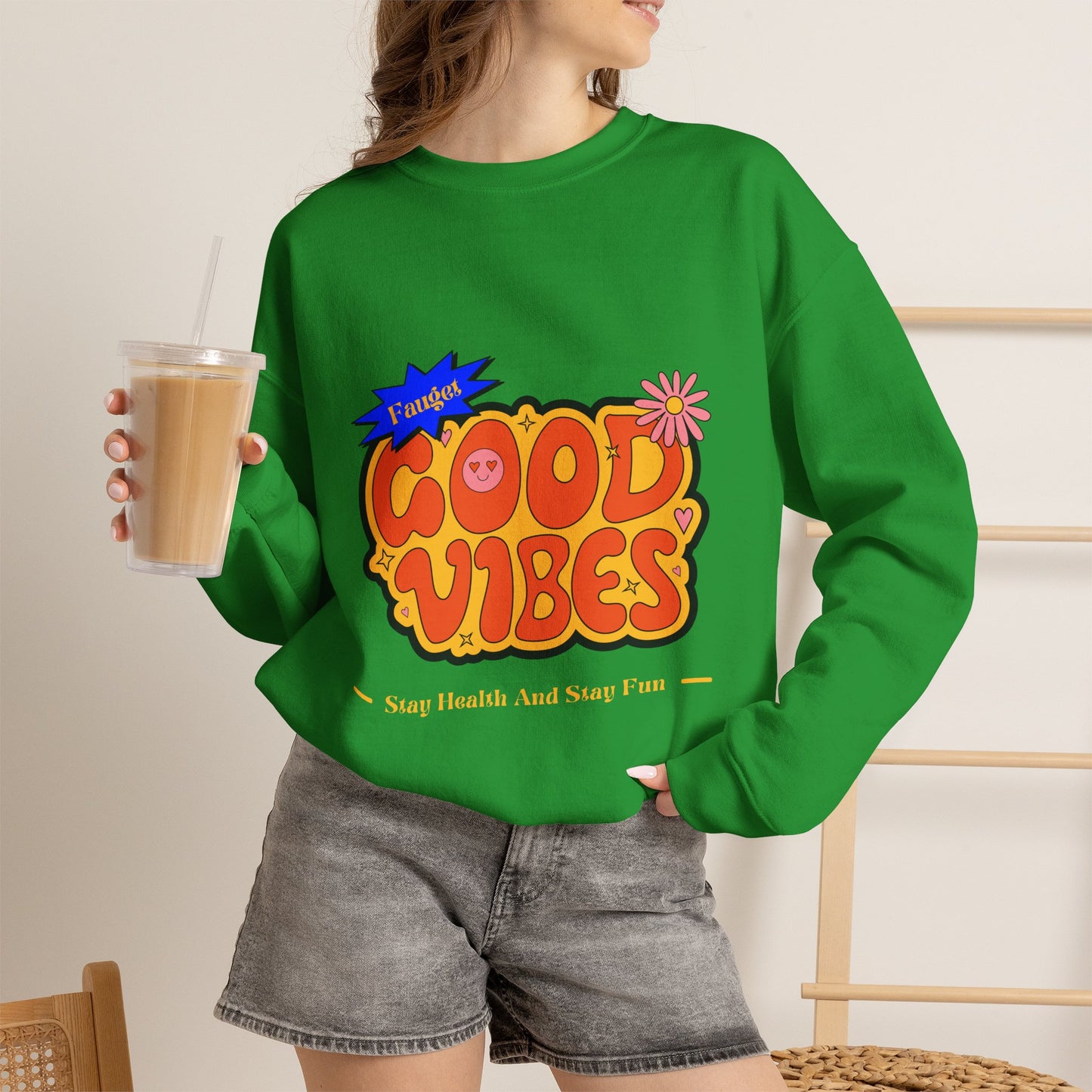 Good Vibes Crewneck Sweatshirt — Retro 70s Psychedelic Graphic