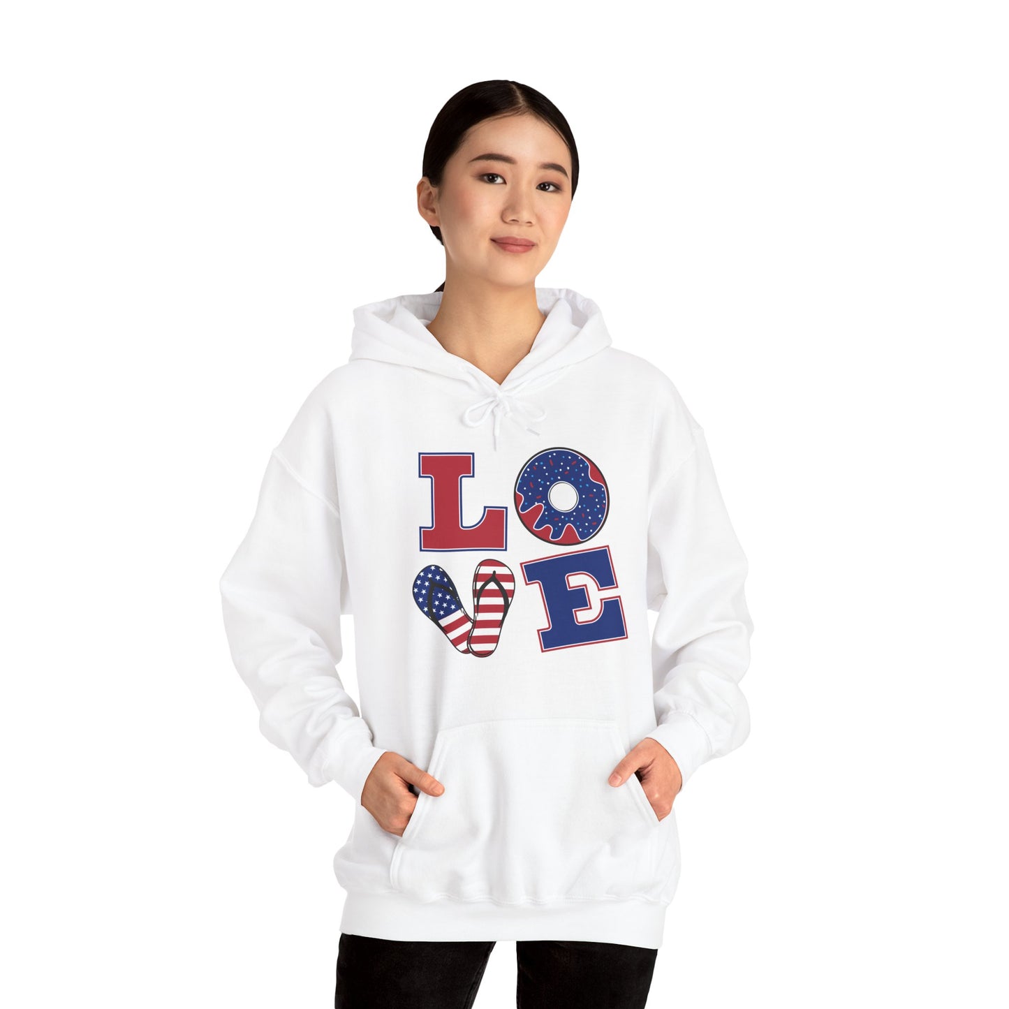 Patriotic 'LOVE' Hoodie – American Flag Stars & Stripes Sweatshirt